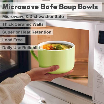 Soup Bowls with Handles & Spoons, 30oz Ceramic Ramen Bowl with Lid, Large Soup - Image 5
