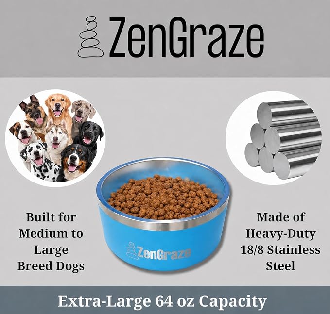 Stainless Steel Dog Bowl for Large Dogs | 64 oz, Non-Slip Base | Includes - Image 2