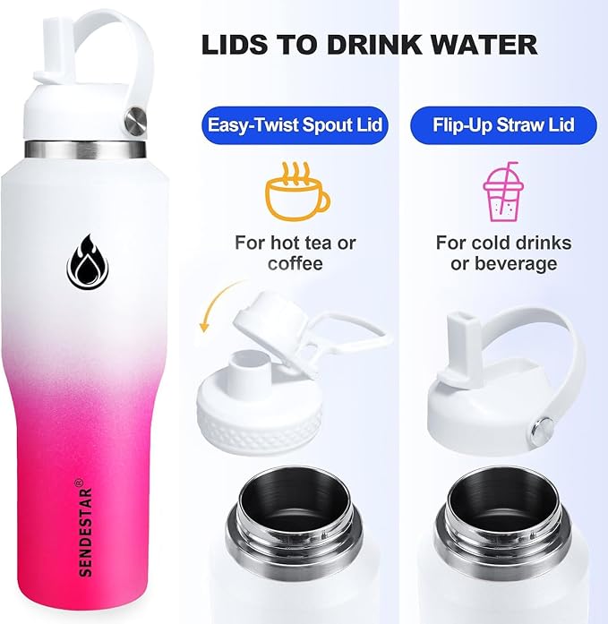 SENDESTAR 40oz Stainless Steel Water Bottle, Double Wall Vacuum Insulated Bottle - Image 3