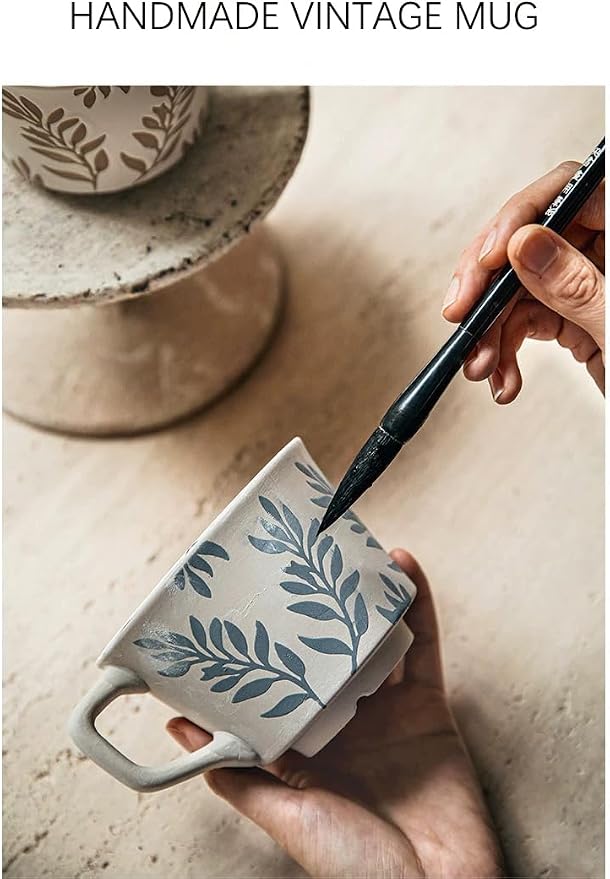 12 Ounce Ceramic Mug Set of 3 Embossed Leaf Ceramic Coffee Mugs, Vintage - Image 3