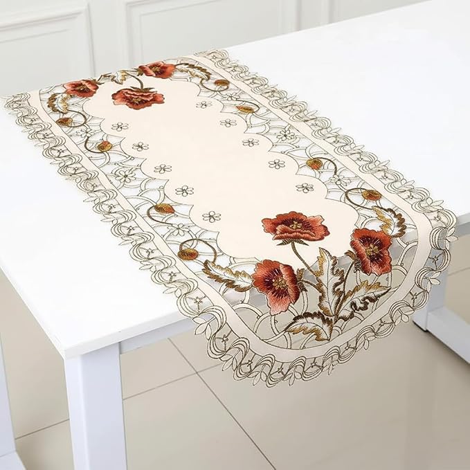 Arzoe Vintage European Flower Lace Table Runner Elegant Runners Cabinet Dining - Image 7