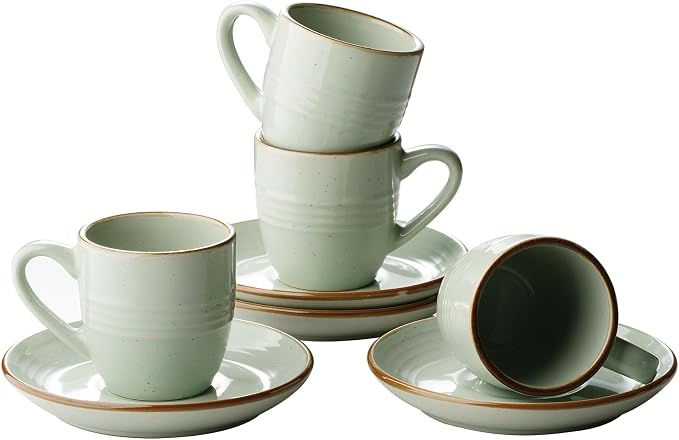 famiware 3oz Espresso Cups and Saucers, Light Green | Ceramic Small Coffee Mug by Famiware