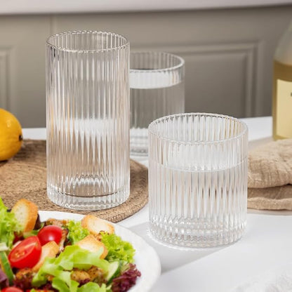 Ribbed Drinking Glasses 12pcs, 12oz and 10oz Glassware, Tumbler Glasses Cup Set - Image 5