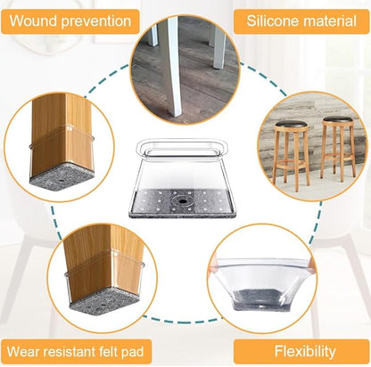 32 Pcs Rectangle Chair Leg Floor Protectors for Hardwood - Silicone Felt Furniture Pads, Scratch/Noise Reducing Covers, Large (Fit Perimeter 5" to 5-7/8")