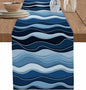 Abstract Blue Moire Table Runners 70 Inches Long, Cotton Linen Fabric Table by Edwiinsa
