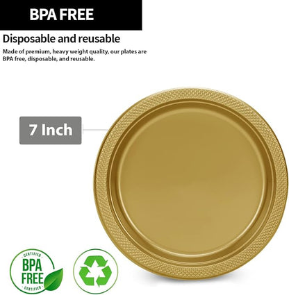 Gold Solid Color Premium Heavy Weight Plastic Appetizer Plate 50 Count - Image 2