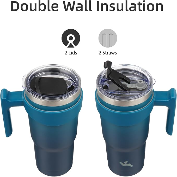 Konokyo 20 oz Tumbler with Handle and Straw, Insulated Travel Mug | Indigo - Image 3