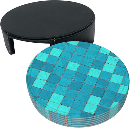 Ocean Blue Turquoise Scales Leather Coasters Set of 6 - Image 8