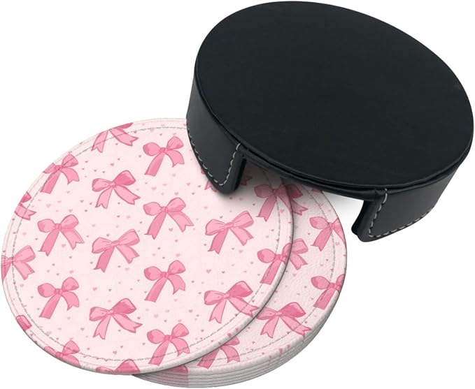 Cute Pink Bow Heart Coasters for Drinks, Drink Coaster - Image 7