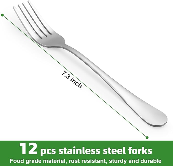 12 Piece Dinner Forks Set, Food-Grade Stainless Steel Forks Silverware - Image 2