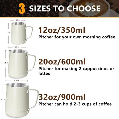 HOOMIL Milk Frothing Pitcher, 12oz/20oz/32oz 304 Stainless Steel | Steaming - Image 2