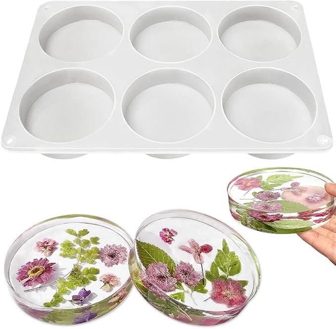 RESINWORLD 6-Cavity Deep Round Coaster Molds, 4 Inches Coaster Silicone Molds by ResinWorld