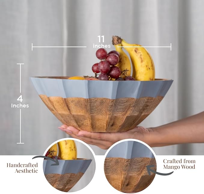 Folkulture Natural Wave Salad Bowl | 11” Large Mango Wood Serving Bowl - Image 2