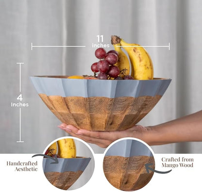 Folkulture Natural Wave Salad Bowl | 11” Large Mango Wood Serving Bowl - Image 2