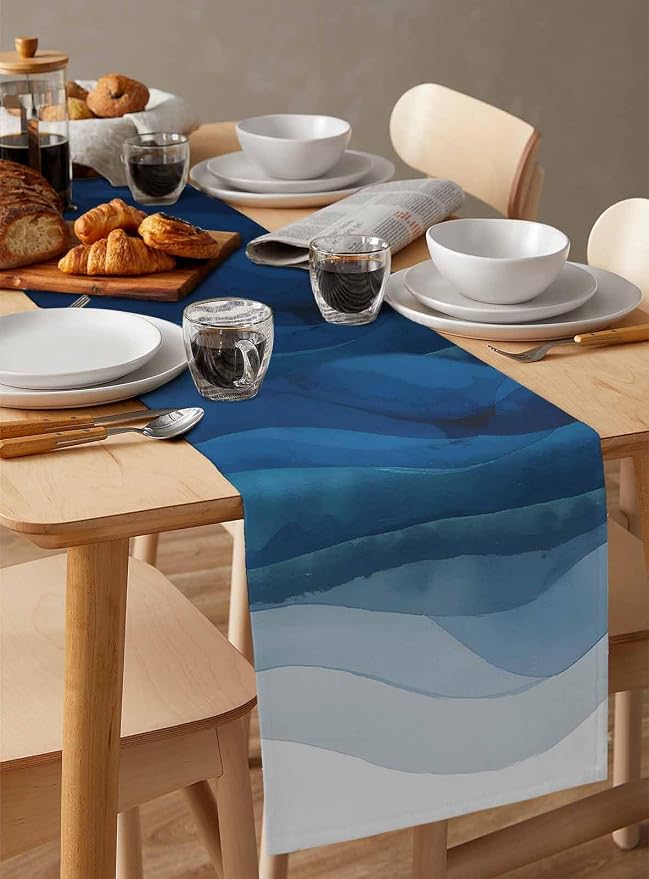 Navy Blue Ombre Table Runners 120 Inches Long, Abstract Modern Stripe Table - Image 3
