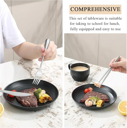 Camping Essentials Set, HOMQUEN Camping Plates and Bowls Set, Coffee Mug, Travel Cutlery Set Include Spoon, Fork, Knife for Work, Outdoor,Picnic, Camp （Black）