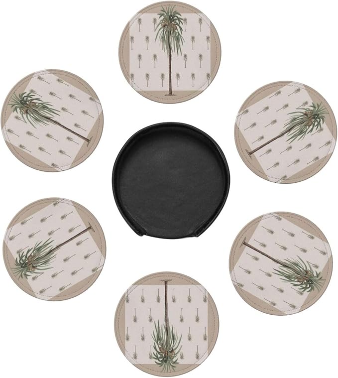 6 Pcs Tropical Plants in Summer Beach Palm Tree Leather Coasters - Image 7