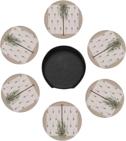 6 Pcs Tropical Plants in Summer Beach Palm Tree Leather Coasters - Image 7