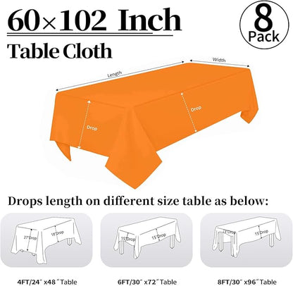 8 Pack Orange Tablecloth 60 x 102 Inch Rectangular Table Cloth for 6 Foot Rectangle Tables, Wrinkle Resistant Washable Rectangle Fabric Table Covers for Wedding Party Banquet Buffet and Camping