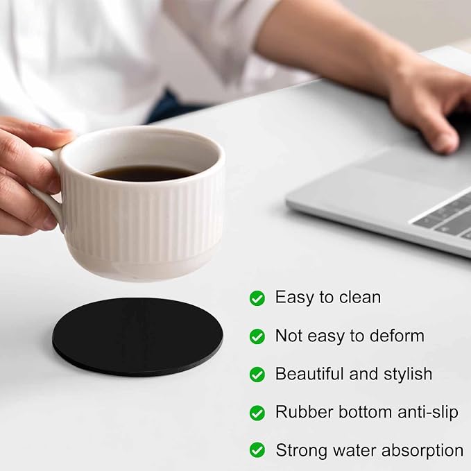 Black Coasters Set of 6, Solid Color Farmhouse Black Soft Absorbent Coasters - Image 4