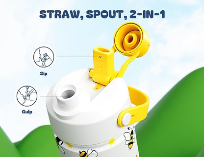 18 oz Cute Water Bottle for Kids: 2-in-1 Straw Spout Lid, Keep Cold 24H - Image 3