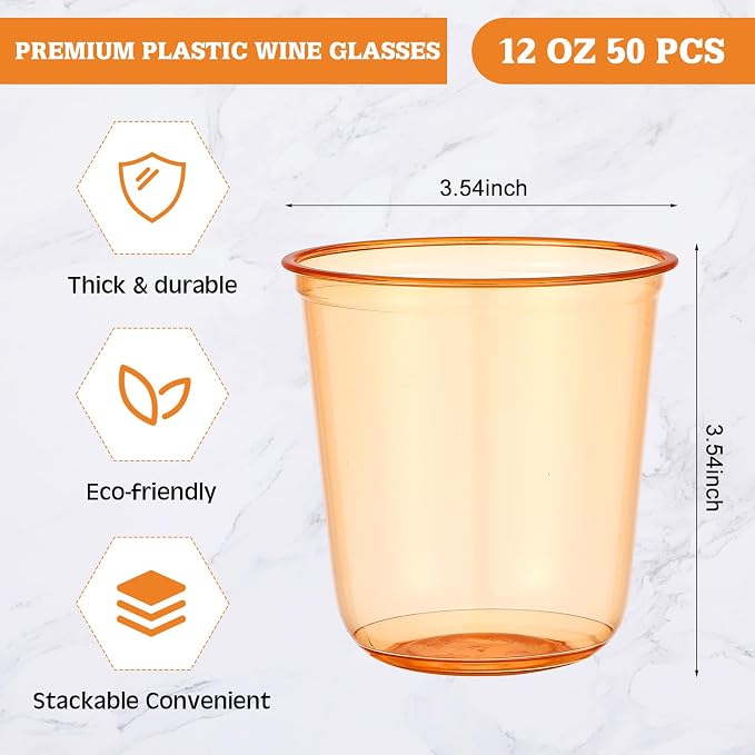 Ziliny 50pcs Disposable Stemless Glasses 12oz Crystal Plastic Wine Glasses - Image 2