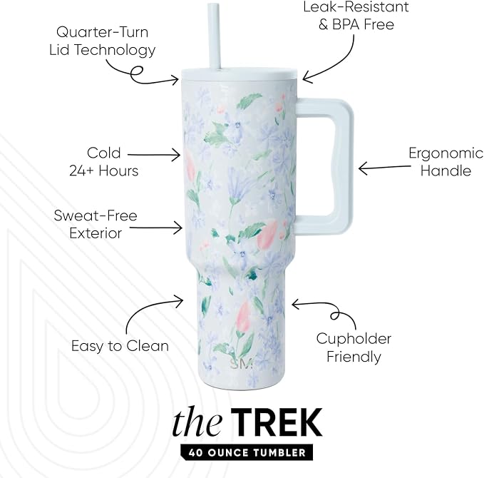 Simple Modern Tumbler with Handle and Straw | 40oz | Floral | Trek Tumbler - Image 2