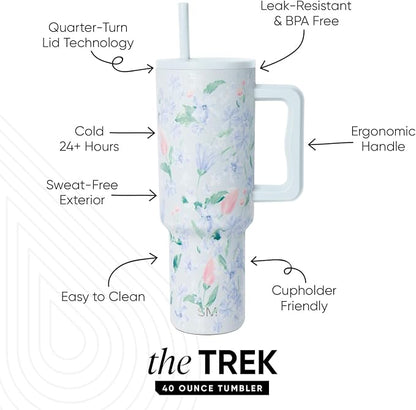 Simple Modern Tumbler with Handle and Straw | 40oz | Floral | Trek Tumbler - Image 2