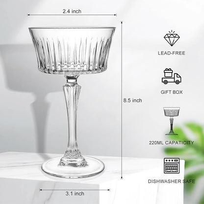 Coupe Glasses Set of 4, 8oz Vintage Coupe Martini Glass, Crystal Cocktail - Image 3