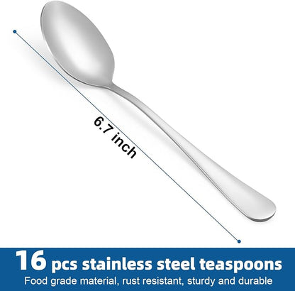 16 Pcs Teaspoons Set, Food-Grade Stainless Steel Spoons Silverware, Cutlery Tea - Image 2