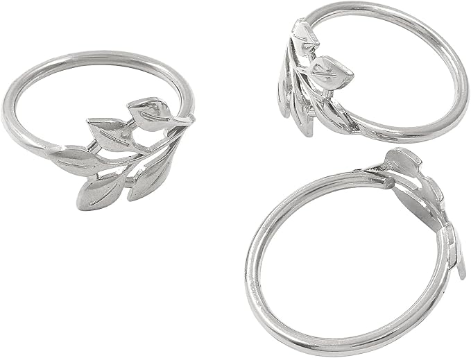 Silver Napkin Rings, Elegant Modern Style | Metal Leaf Holders, - Image 2