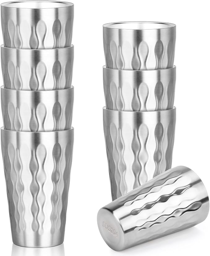 Stainless Steel Double Wall Cups, 16 oz Insulated Tumbler, 8 Pack Unbreakable by Offiper