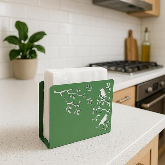 Mango Steam Tabletop Napkin/Tissue & Letter Holder for Home, Kitchen, Restaurants (Songbird, Green)