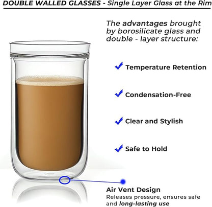 Aquach 12oz Double Walled Glass Coffee Cups Set of 2, Insulated Tumblers | - Image 5