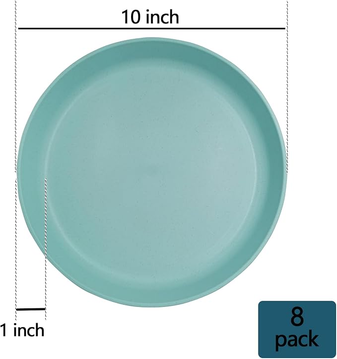 10 Inch Plastic Dinner Plates Set of 8, Wheat Straw Plates Reusable & - Image 3