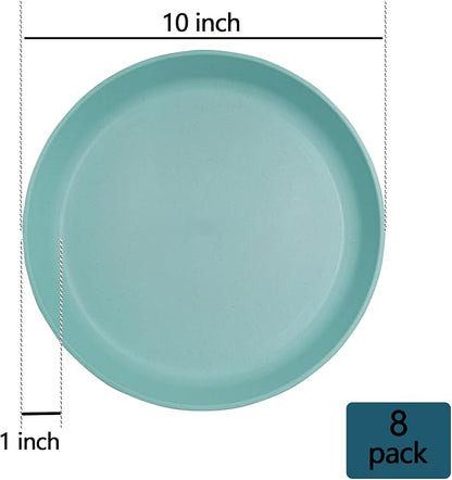 10 Inch Plastic Dinner Plates Set of 8, Wheat Straw Plates Reusable & - Image 3