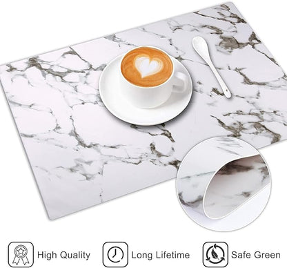 Leather Heat Resistant Placemats Set of 6 Waterproof Wipeable Washable PU Table Mats,Easy to Clean Anti-Slip Place Mats (Marble, 6)