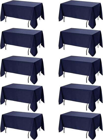 10-Pack Navy Blue Tablecloths for Rectangle Tables, 70 x 108 Inches, Stain-Resistant Polyester Fabric for 6 Foot Tables - Washable Table Covers for Weddings, Birthday Parties, Events