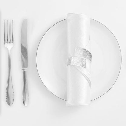 Napkin Rings Set of 12, Irregular-Shaped Metal Napkin Holders with Rose Patterns for Wedding Dining, Holiday Table Decor, Perfect for Home Chefs & Party Planners（Silver）