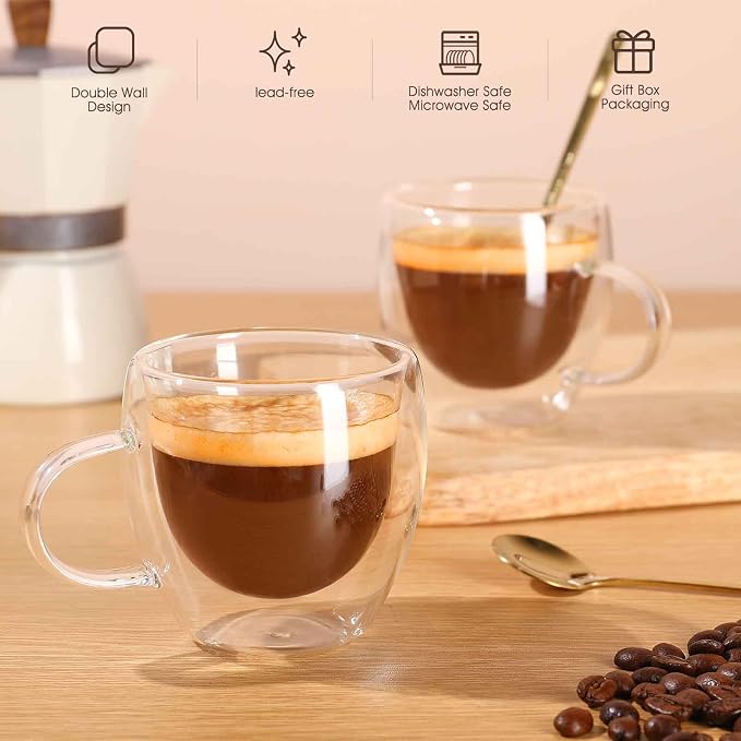 VENVENWEAVS Espresso Cups Set Of 2, Double Wall 5OZ Hand Blown Espresso Shots - Image 3