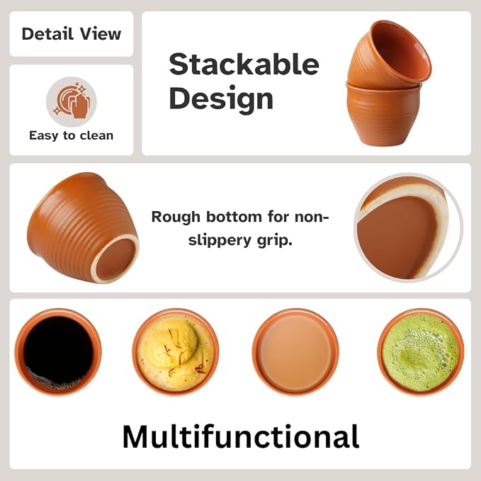 Servo Best Mini Ceramic Kulhad Cups Set of 6, 4 Oz Brown Chai Coffee Cups | - Image 5