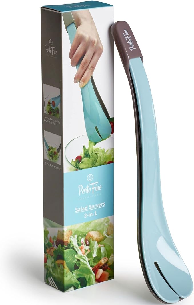 PortoFino Salad Tongs for Serving, Salad Serving Utensils, 2 in 1 Salad Tosser by PortoFinoHomeKitchen