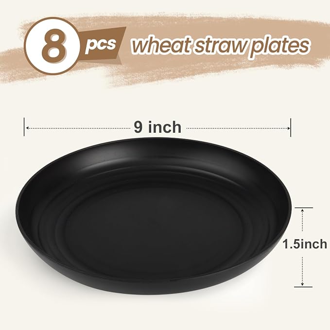 Wheat Straw Plates Set of 8, 9 Inch Dinner Plate - Image 2