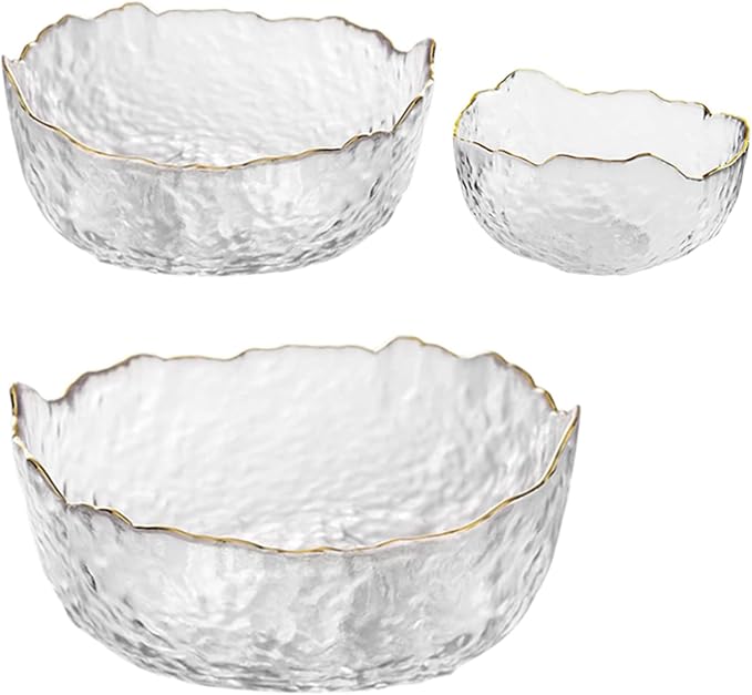 Glass Bowl for Salad Candy Fruit, Decorative Bowl-Clear Gold, Snack Dessert by SYXLTSH