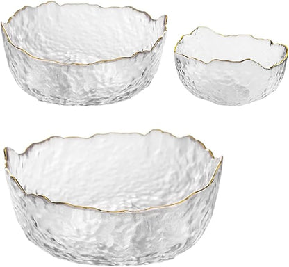 Glass Bowl for Salad Candy Fruit, Decorative Bowl-Clear Gold, Snack Dessert by SYXLTSH