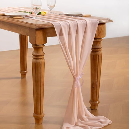 Peach Pink Chiffon Table Runner Summer Boho Wedding Birthday Party Decor | 14ft - Image 4