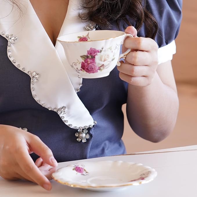 Ceramic Tea Cups Coffee Cup and Saucers Set of 4 - Image 3