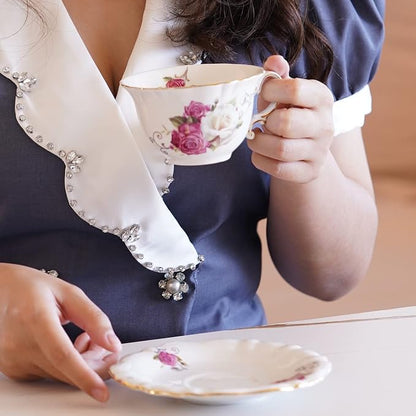 Ceramic Tea Cups Coffee Cup and Saucers Set of 4 - Image 3