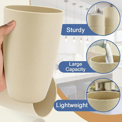 Wheat Straw Cups, 20 OZ Large Cups Set of 6, Unbreakable Drinking Cups - Image 4