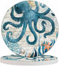 Grunge Octopus Drink Coasters Modern Sea Adventure Ocean Map Cool Marine Animal Wildlife Housewarming Presentss for New Home Present for Friends,2 Pcs,4 X 4 X 0.35 Inches